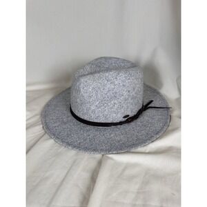C.C Gray Felt Fedora Hat One Size Adjustable Band Brown‎ Faux Leather Trim